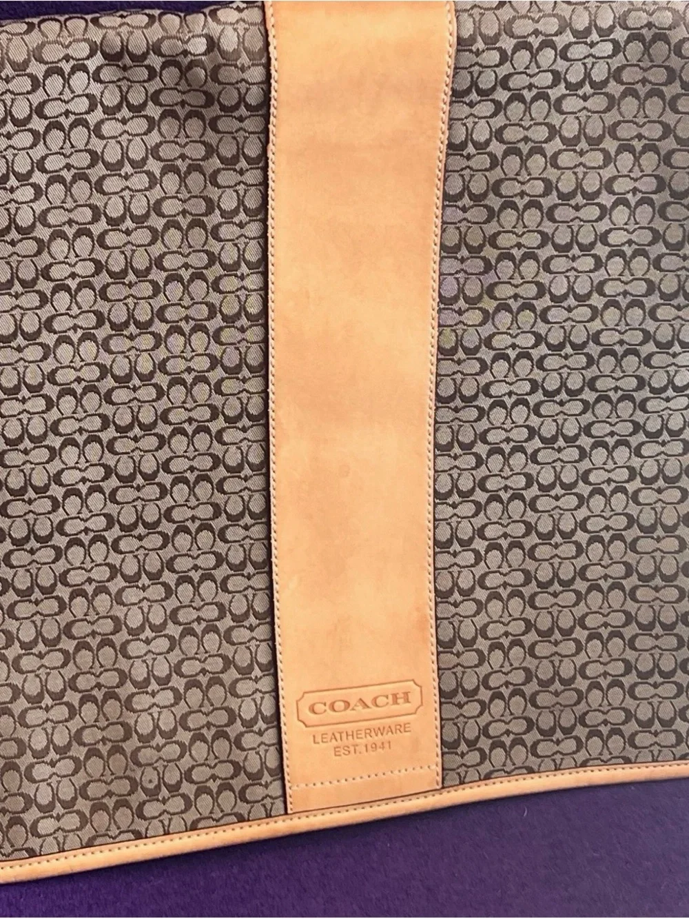 Coach Brown Monogram Messenger Bag with Tan Accents